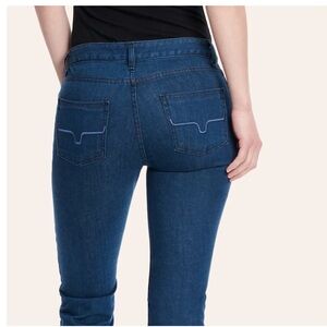 KIMES RANCH WOMEN'S LOLA DARK INDIGO WASH MID RISE FLARE LEG TROUSER JEANS